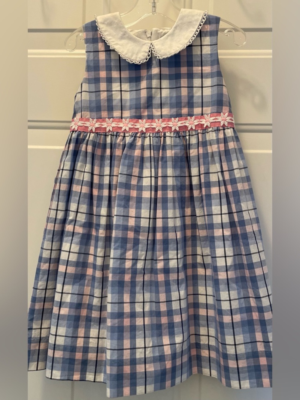 Girl's Hartstrings Blue and Pink Plaid Midi Dress  Sz 4